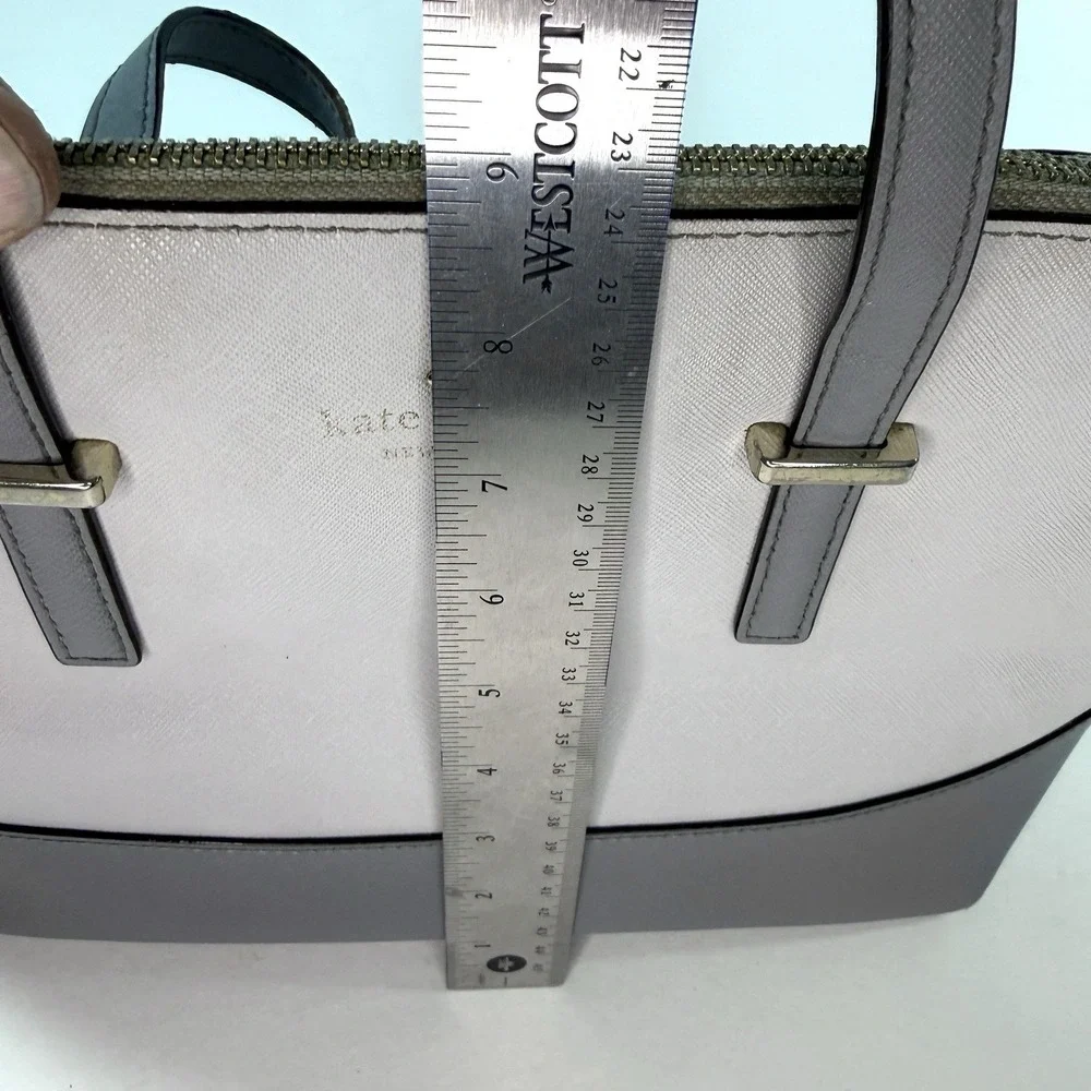 Kate‎ Spade New York Saffiano Leather Satchel Gray Beige Dome Bag Purse